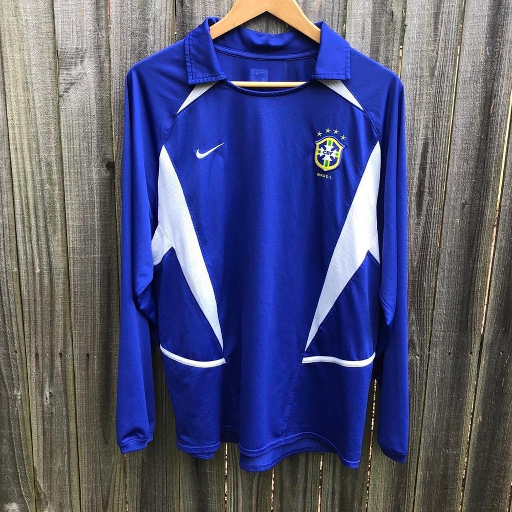 (Men’s M) 2002 World Cup Nike Brazil Away Shirt Player Issued Long Sleeve 🇧🇷